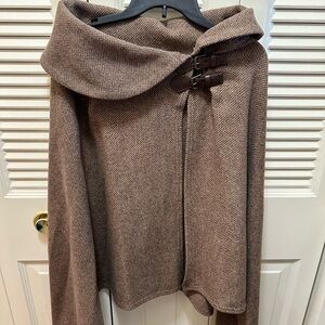 Ralph Lauren Wool Capelet Poncho with Equestrian Buckle Detail